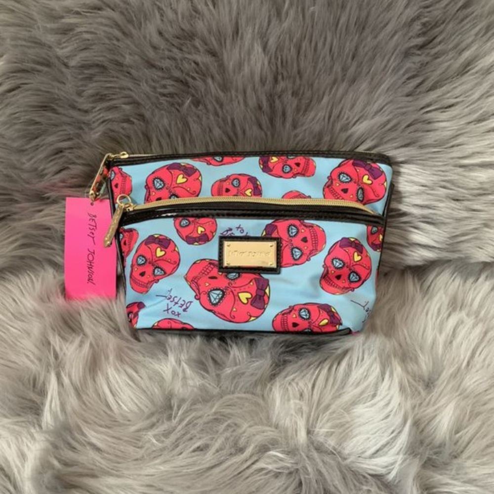 Betsey Johnson Lolita Skulls Teal Makeup Bag